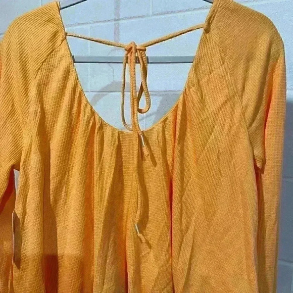 Free People Women's Bondi Thermal Top MEDIUM Malibu Orange Boho Cropped Tie Back - Picture 3 of 8